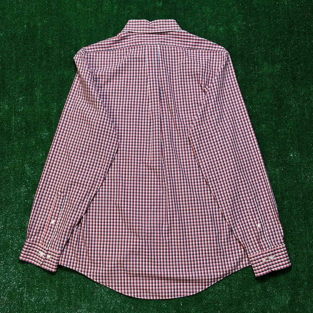 Brooks Brothers Regent Shirt Mens L Non Iron Gingham Orange Blue Supima Cotton - Picture 4 of 9